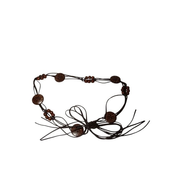 Belt Tie On Hippie Boho Brown Beaded & Buttons Alternating Leather String 36\